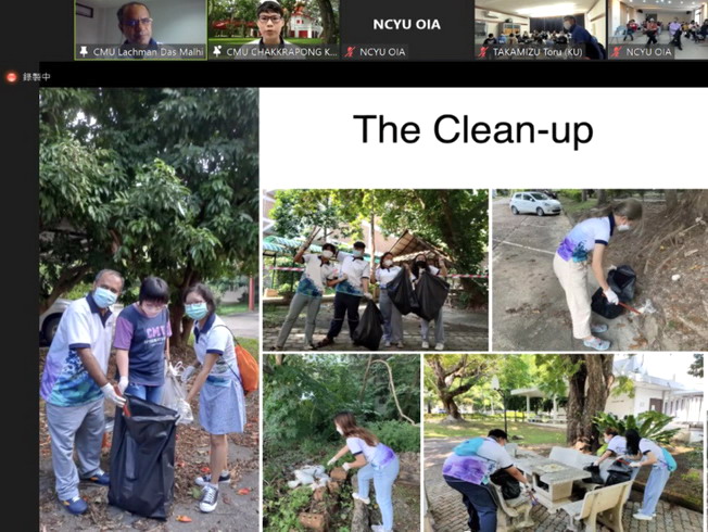 泰國清邁大學視訊連線，分享校園周邊撿拾垃圾清潔環境。（照片由主辦單位提供)