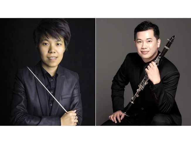 指揮范楷西(左)，單簧管獨奏韓健峰(右)